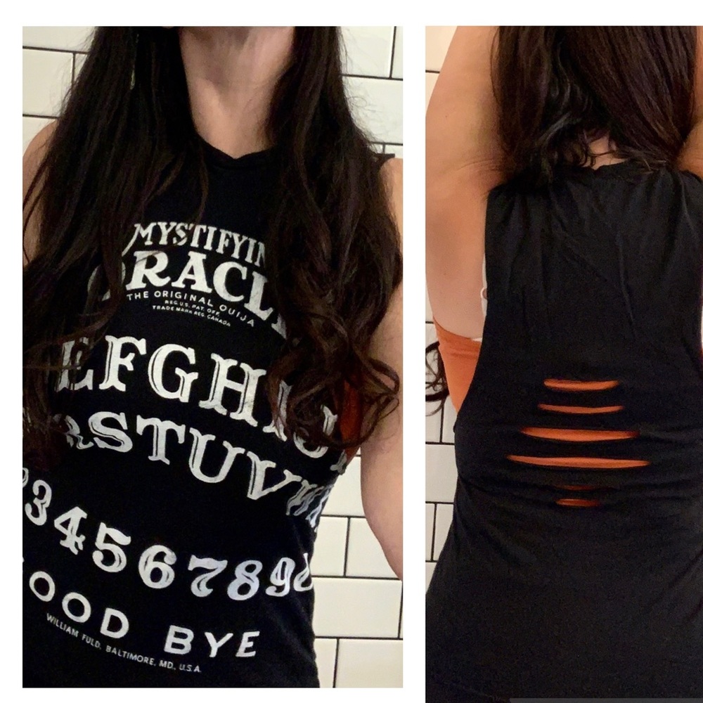 Ouija Board Tank Top Size small s black Halloween Spirit Spooky Tee distressed